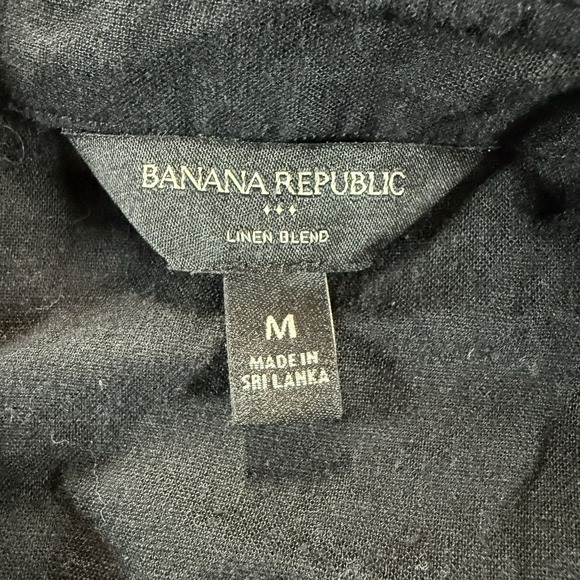 Banana Republic Linen Blend Button Front Top Women's M Black Cropped Minimalist - Picture 2 of 7